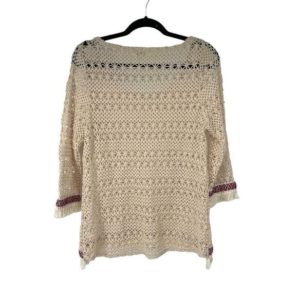 Umgee Cream Loose Knit Fringe‎ Trim Top - Picture 2 of 8